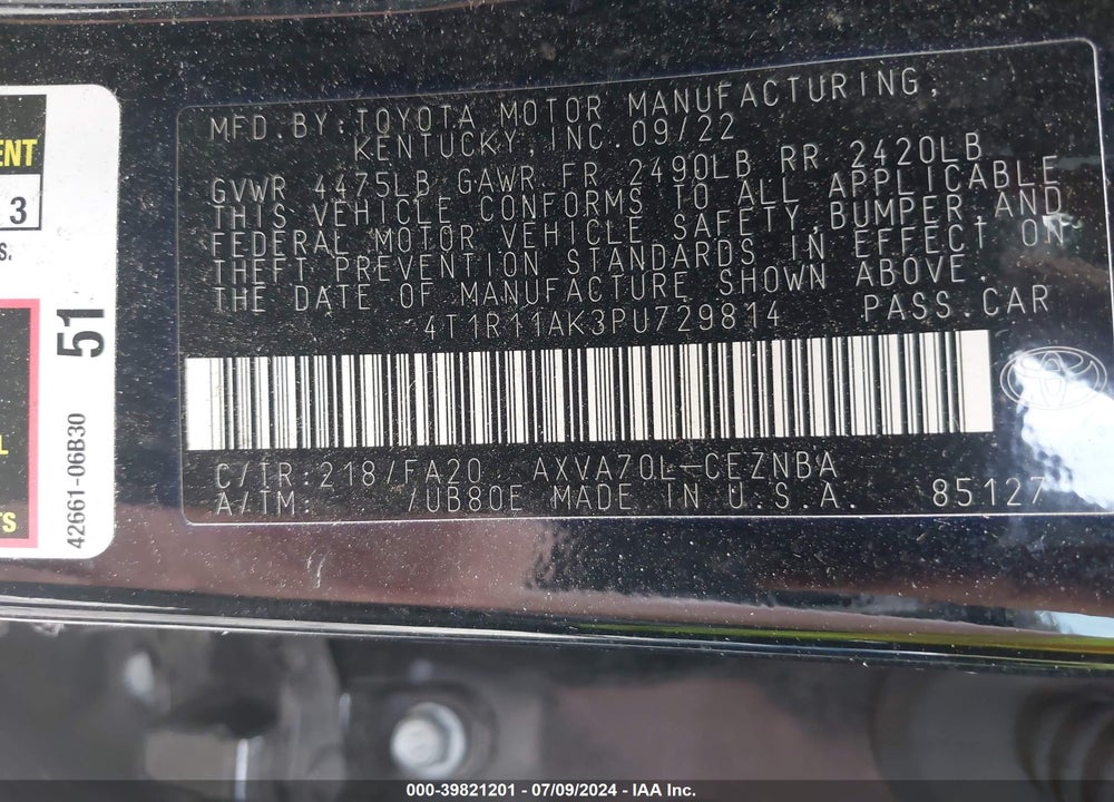 2023 TOYOTA CAMRY LE VIN: 4T1R11AK3PU729814