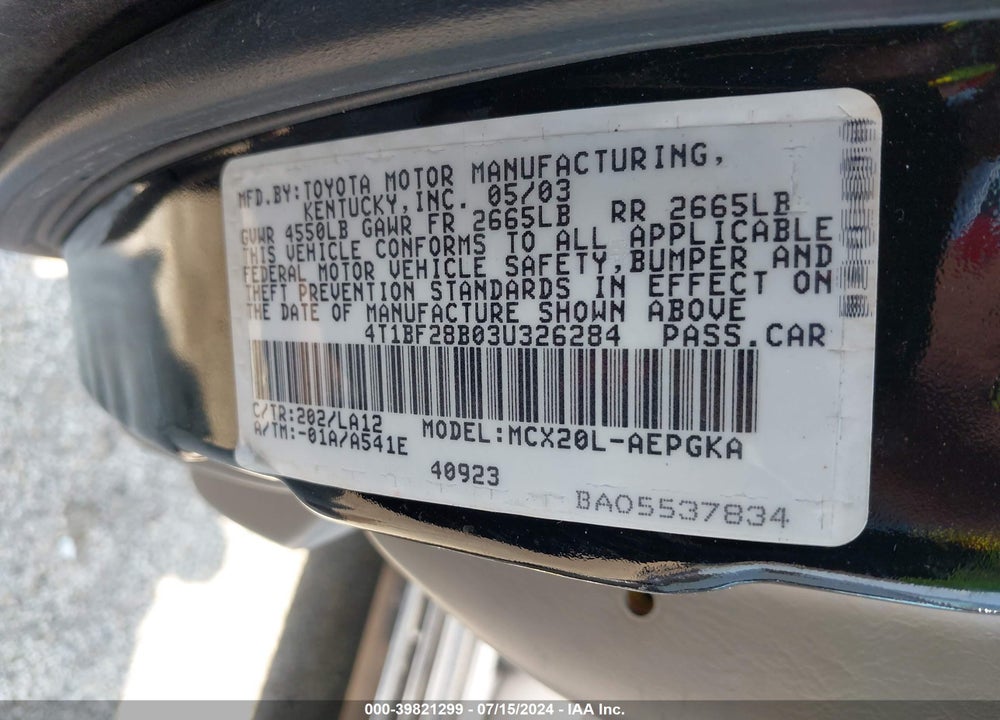 2003 TOYOTA AVALON XLS VIN: 4T1BF28B03U326284