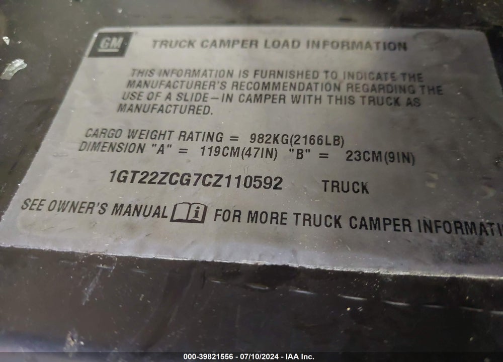 2012 GMC SIERRA 2500HD WORK TRUCK VIN: 1GT22ZCG7CZ110592
