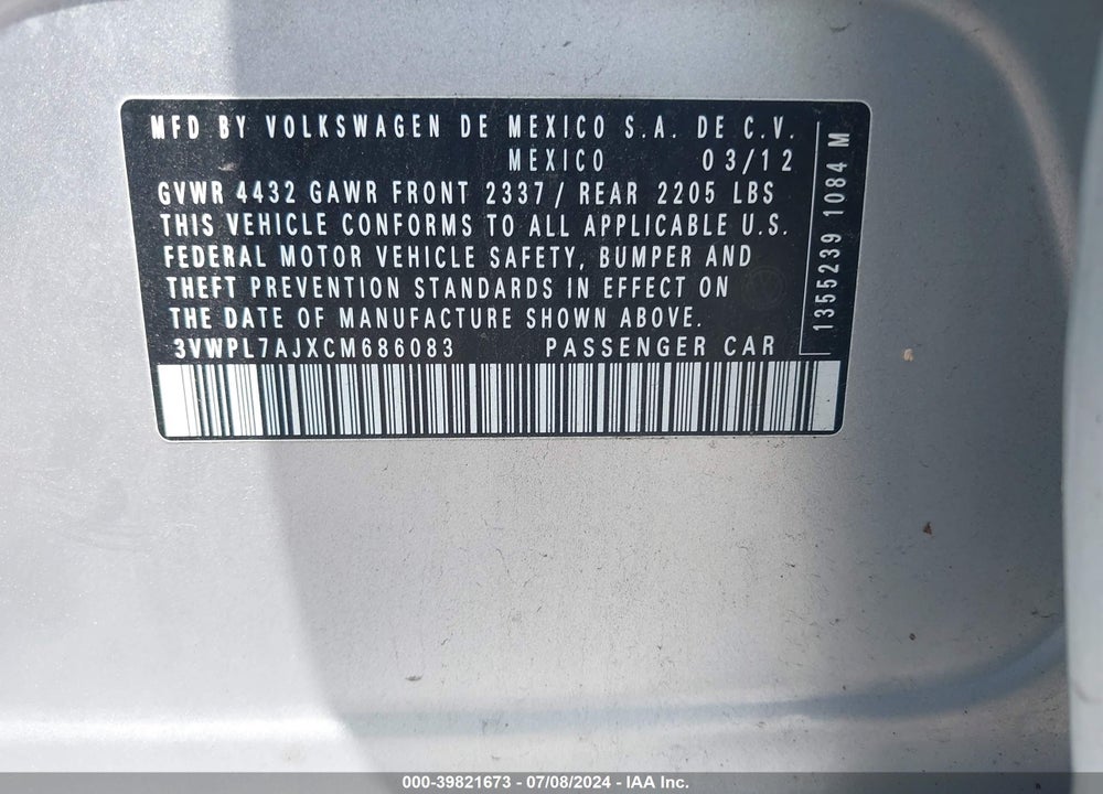 2012 VOLKSWAGEN JETTA SPORTWAGEN 2.0L TDI VIN: 3VWPL7AJXCM686083