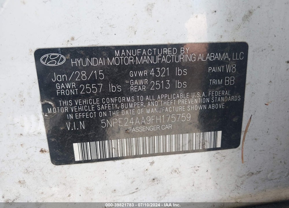 2015 HYUNDAI SONATA ECO VIN: 5NPE24AA9FH175759