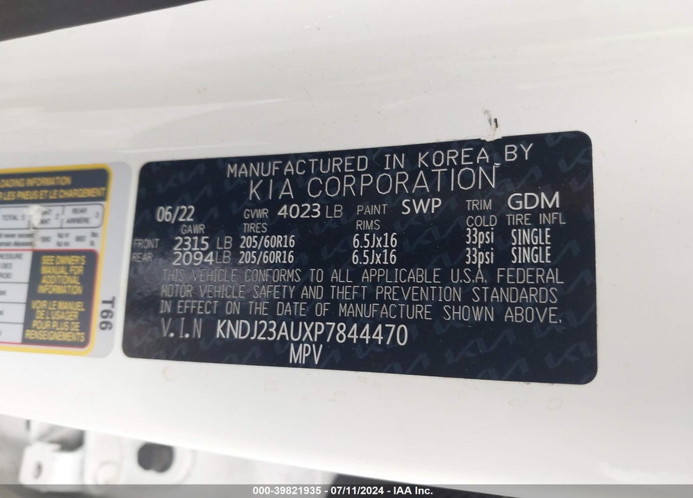 2023 KIA SOUL LX VIN: KNDJ23AUXP7844470