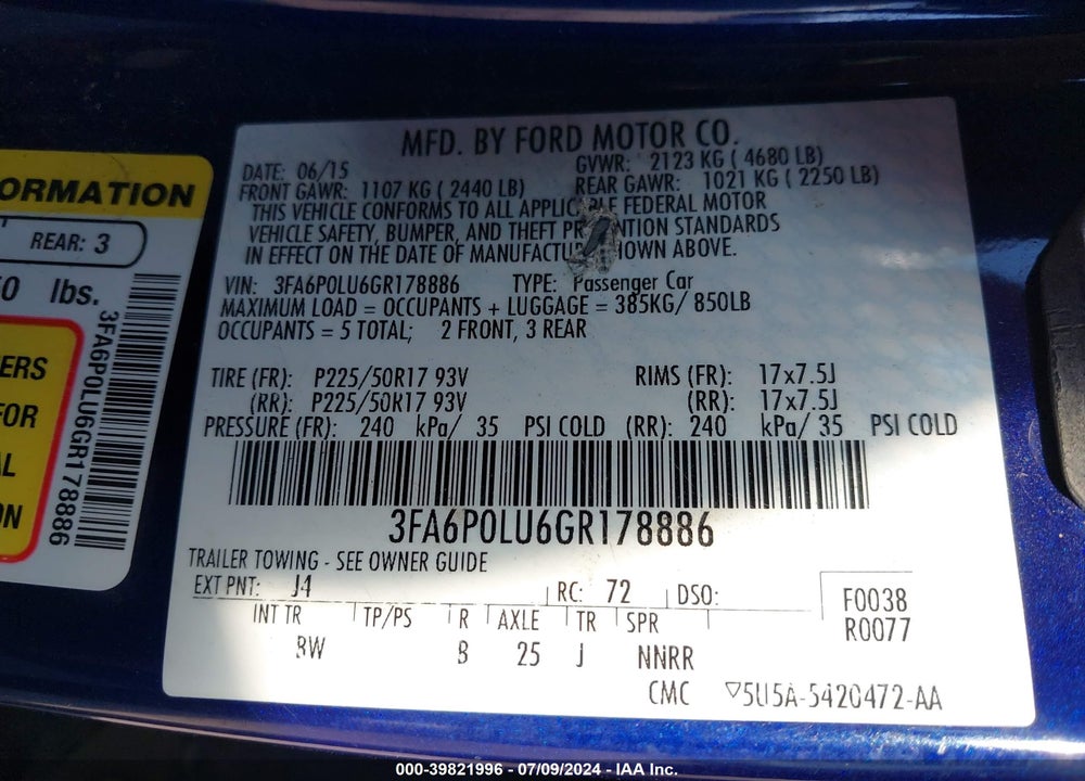 2016 FORD FUSION HYBRID SE VIN: 3FA6P0LU6GR178886