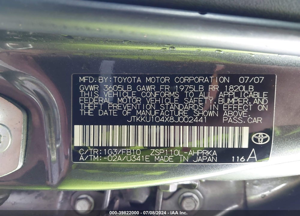 2008 SCION XD VIN: JTKKU104X8J002441