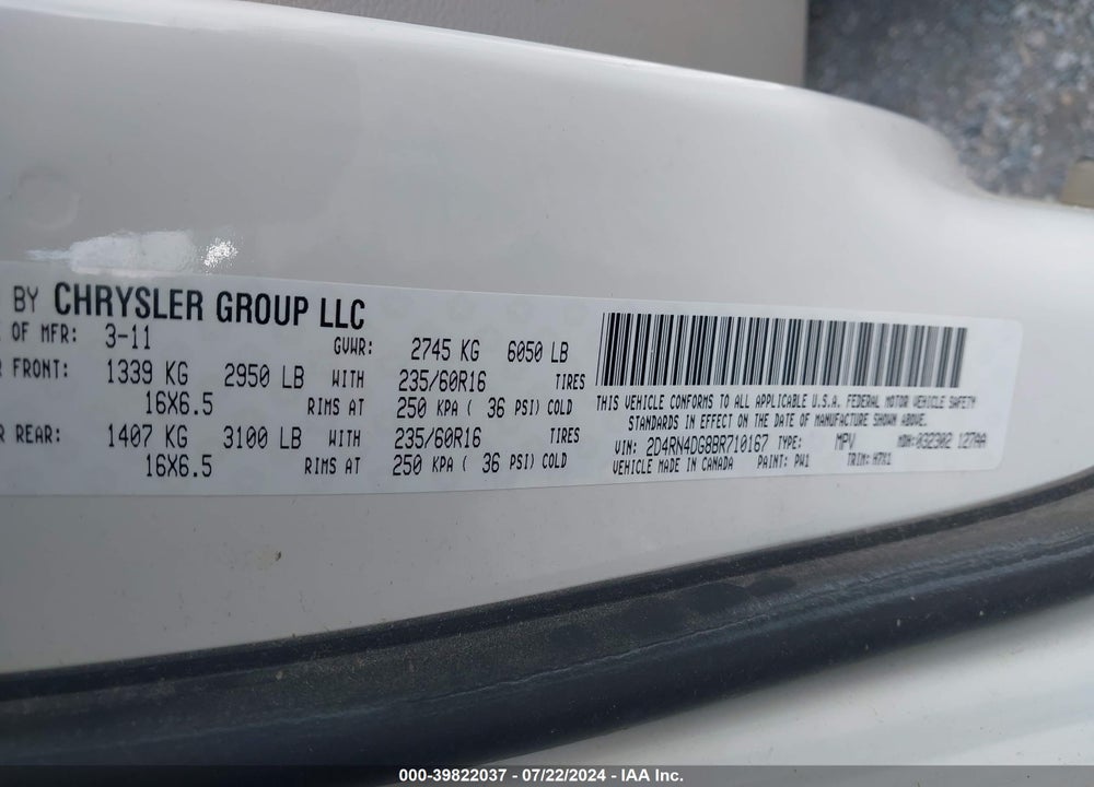 2011 DODGE GRAND CARAVAN EXPRESS VIN: 2D4RN4DG8BR710167