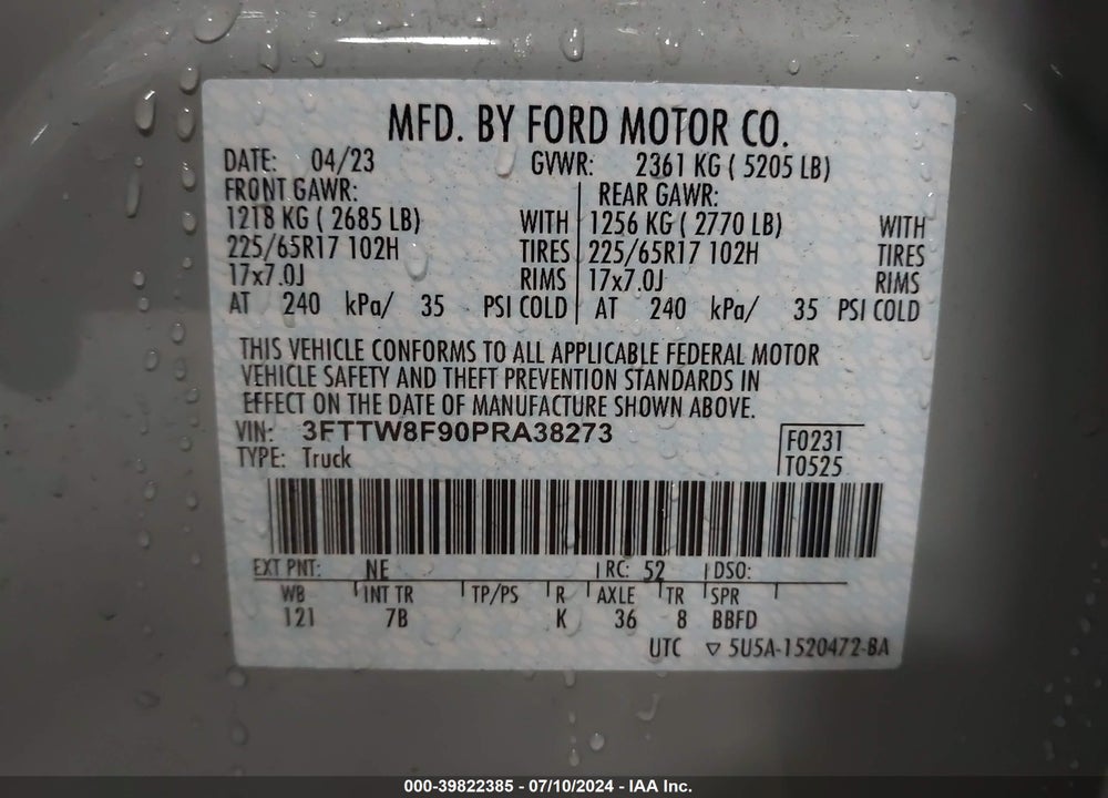 2023 FORD MAVERICK XLT VIN: 3FTTW8F90PRA38273