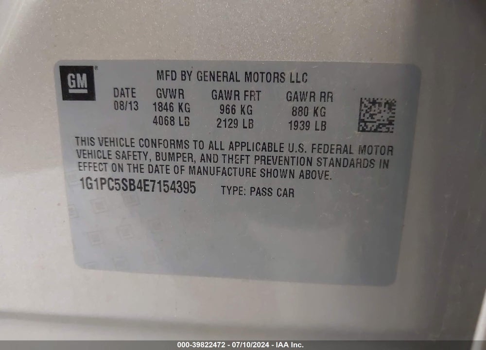 2014 CHEVROLET CRUZE 1LT AUTO VIN: 1G1PC5SB4E7154395