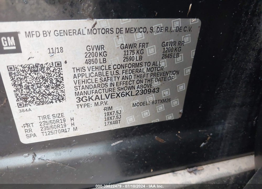 2019 GMC TERRAIN SLT VIN: 3GKALVEX6KL230943
