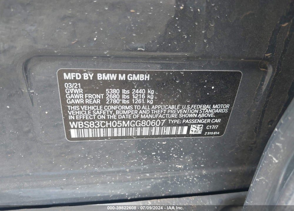 2021 BMW M5 VIN: WBS83CH05MCG80607