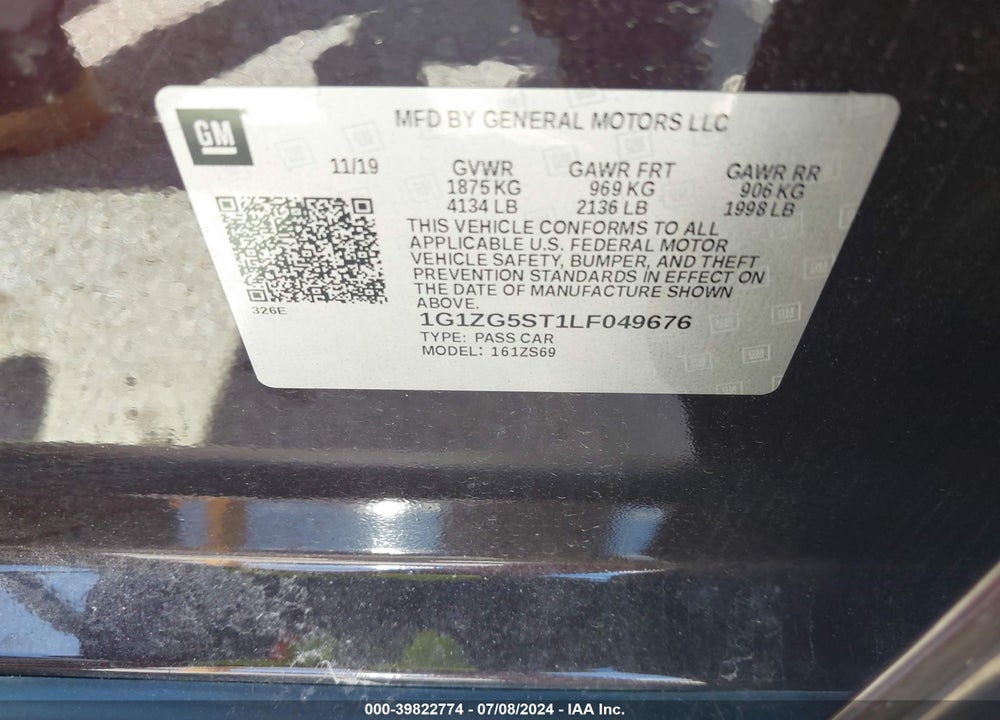 2020 CHEVROLET MALIBU FWD RS VIN: 1G1ZG5ST1LF049676