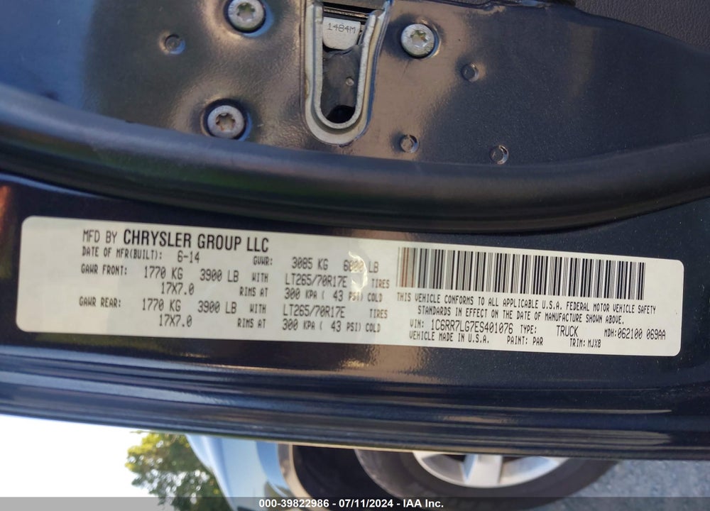 2014 RAM 1500 OUTDOORSMAN VIN: 1C6RR7LG7ES401076