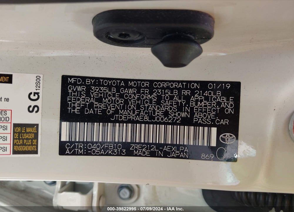 2020 TOYOTA COROLLA LE VIN: JTDEPRAE8LJ006272