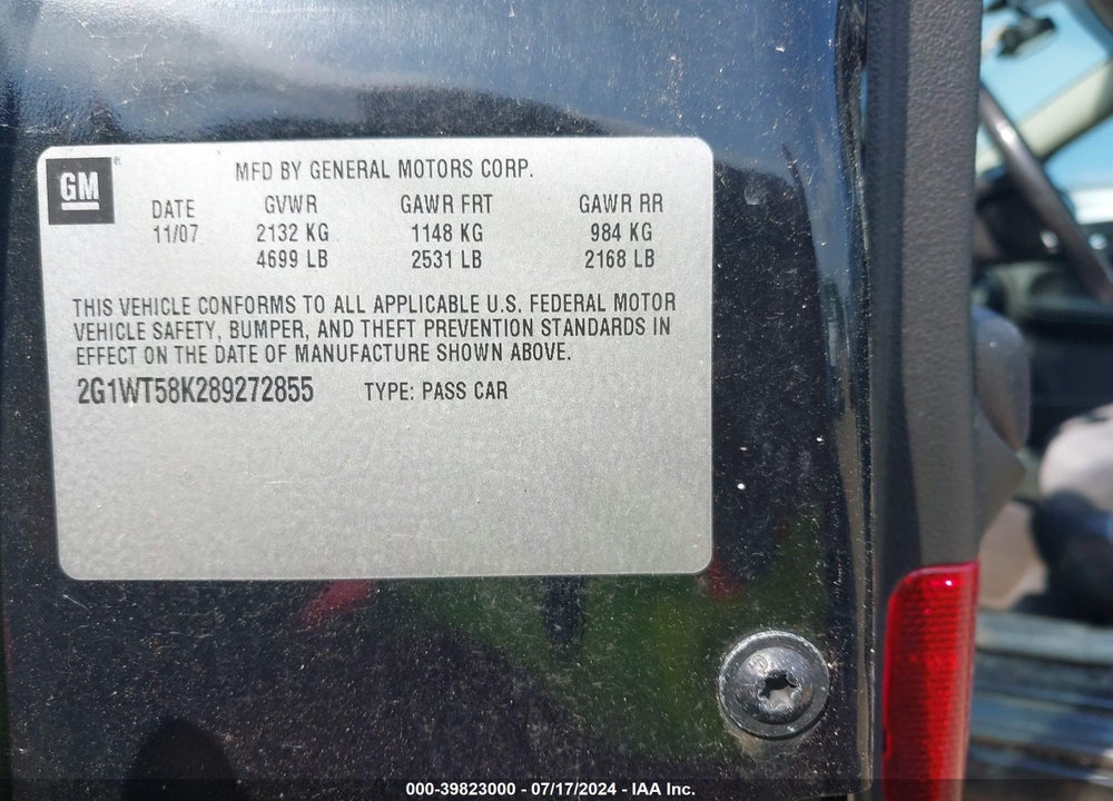 2008 CHEVROLET IMPALA LT VIN: 2G1WT58K289272855