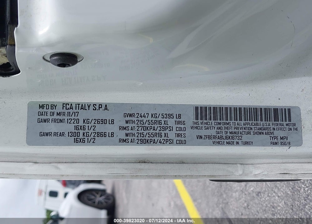 2018 RAM PROMASTER CITY TRADESMAN VIN: ZFBERFAB1J6K16732