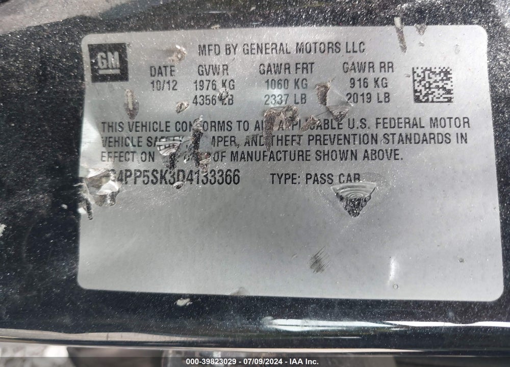 2013 BUICK VERANO VIN: 1G4PP5SK3D4133366