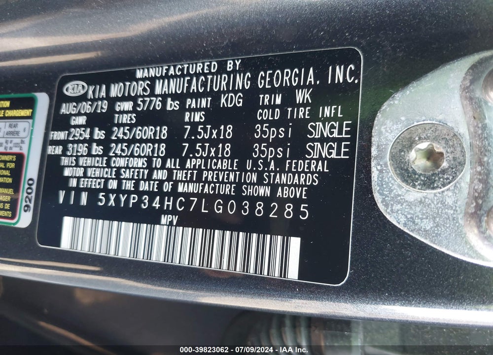 2020 KIA TELLURIDE EX VIN: 5XYP34HC7LG038285
