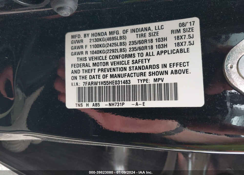 2017 HONDA CR-V EX VIN: 7FARW1H55HE031483