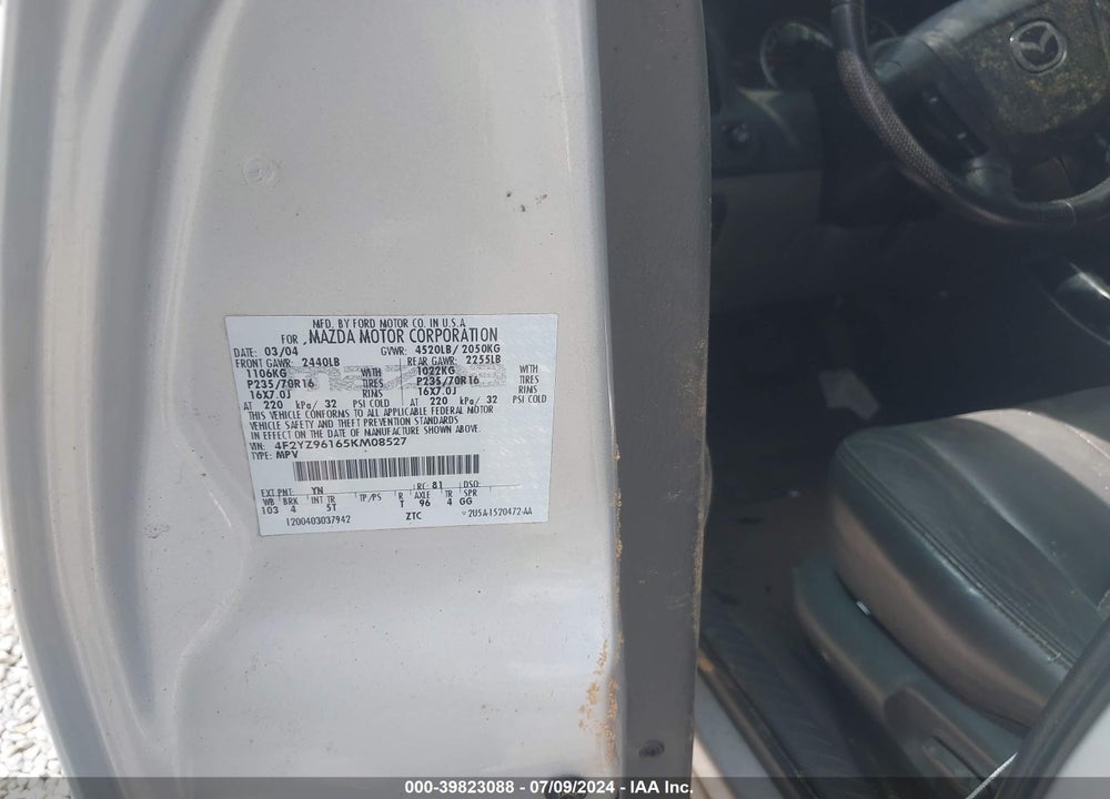 2005 MAZDA TRIBUTE S VIN: 4F2YZ96165KM08527