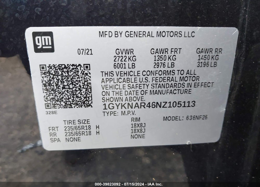 2022 CADILLAC XT5 FWD LUXURY VIN: 1GYKNAR46NZ105113