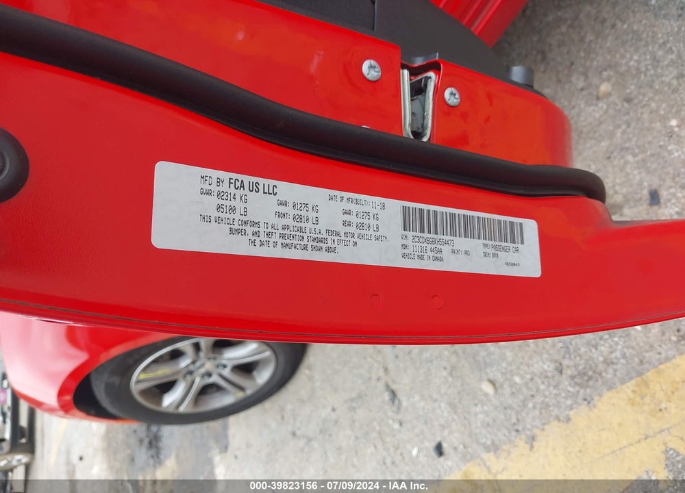 2019 DODGE CHARGER SXT RWD VIN: 2C3CDXBG6KH554473