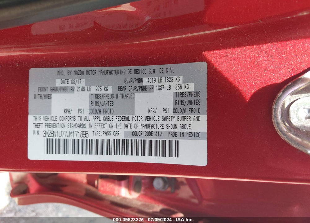 2018 MAZDA 3 SPORT VIN: 3MZBN1U77JM171895