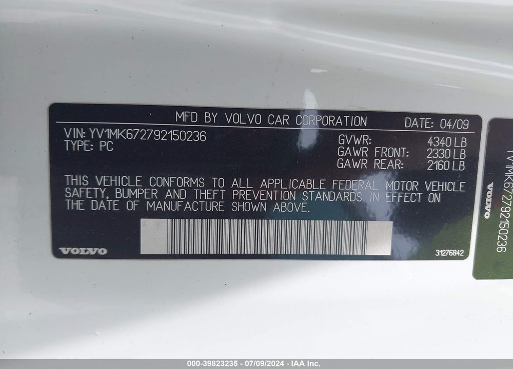 2009 VOLVO C30 T5/T5 R-DESIGN VIN: YV1MK672792150236