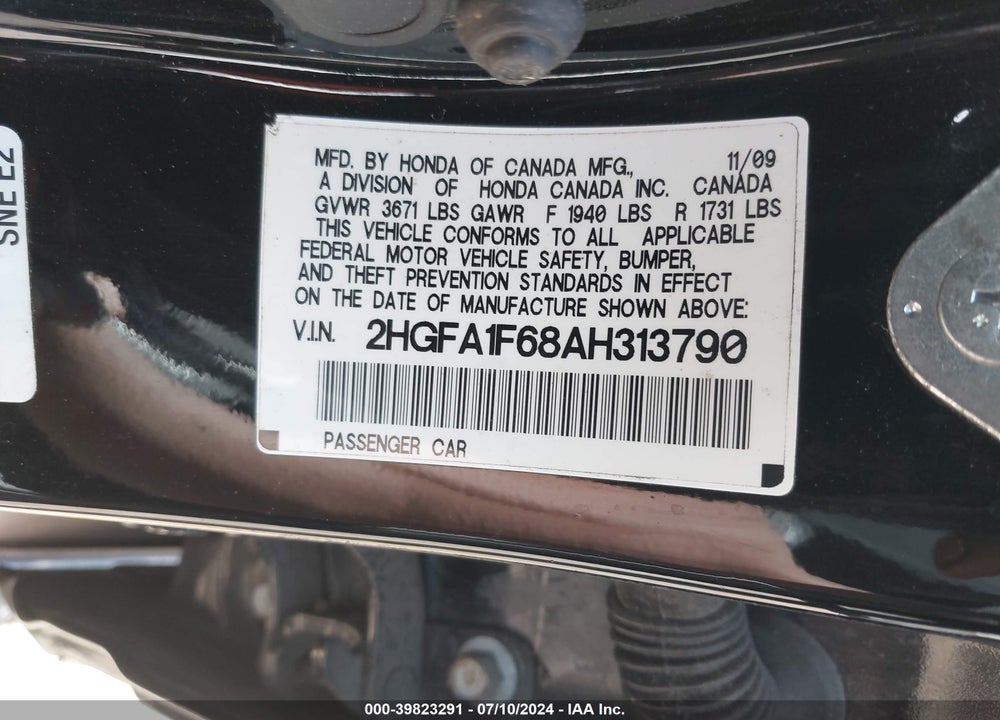 2010 HONDA CIVIC LX-S VIN: 2HGFA1F68AH313790