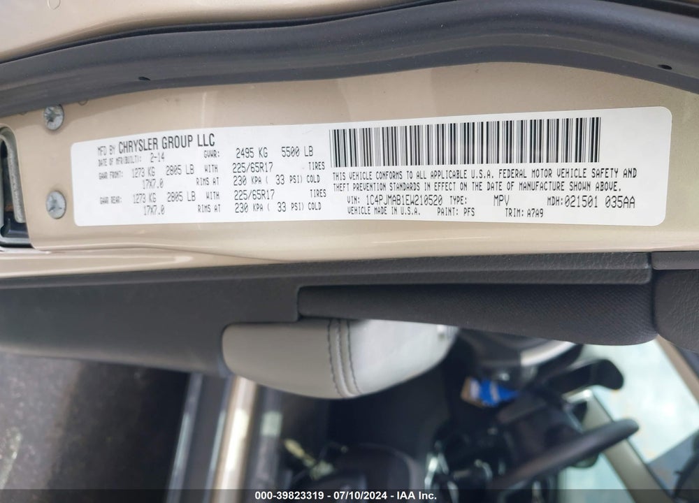 2014 JEEP CHEROKEE SPORT VIN: 1C4PJMAB1EW210520
