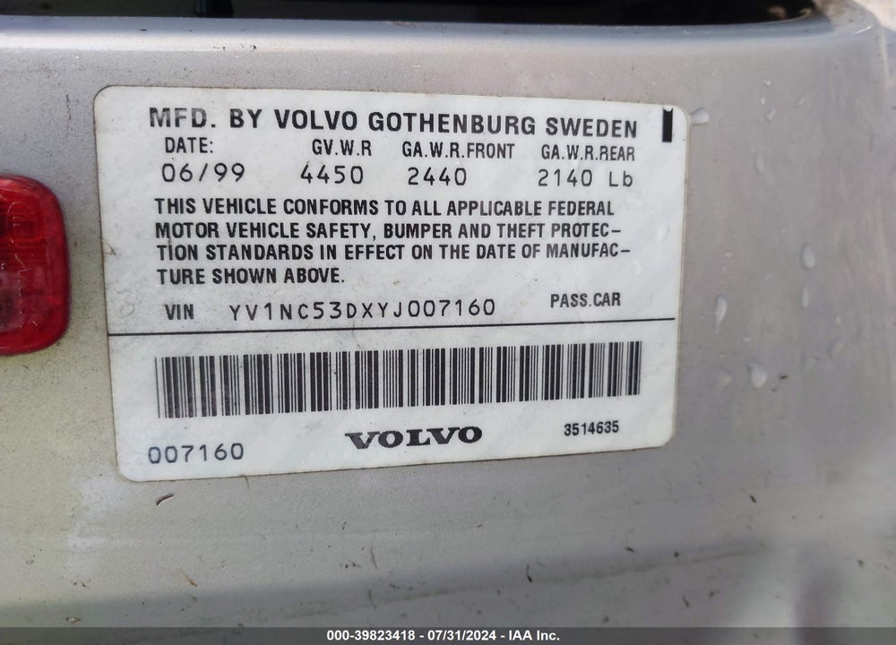 2000 VOLVO C70 HT VIN: YV1NC53DXYJ007160