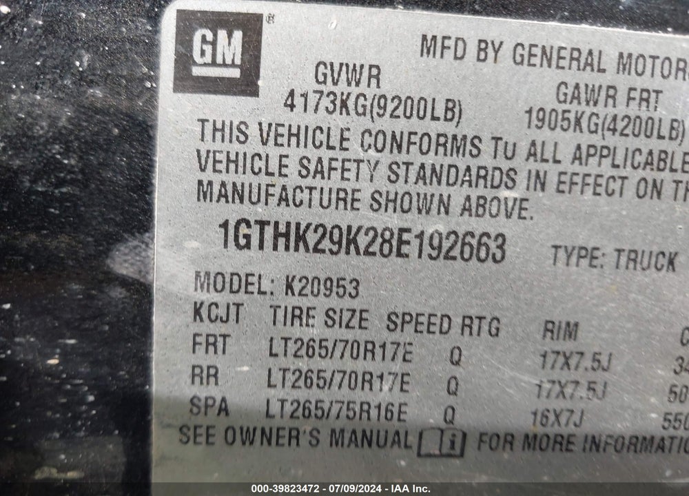 2008 GMC SIERRA 2500HD SLE1 VIN: 1GTHK29K28E192663