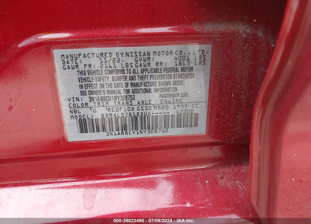 2022 NISSAN SENTRA SV XTRONIC CVT VIN: 3N1AB8CV1NY308752
