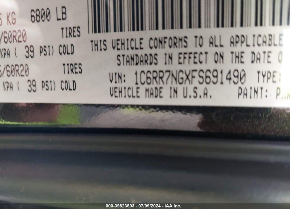 2015 RAM 1500 LAIE VIN: 1C6RR7NGXFS691490