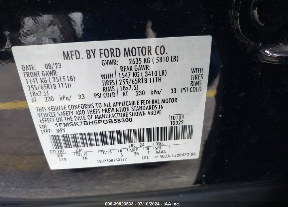 2023 FORD EXPLORER VIN: 1FMSK7BH5PGB58300