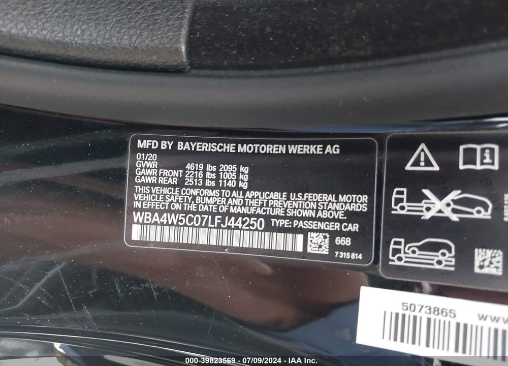 2020 BMW 430I XDRIVE VIN: WBA4W5C07LFJ44250