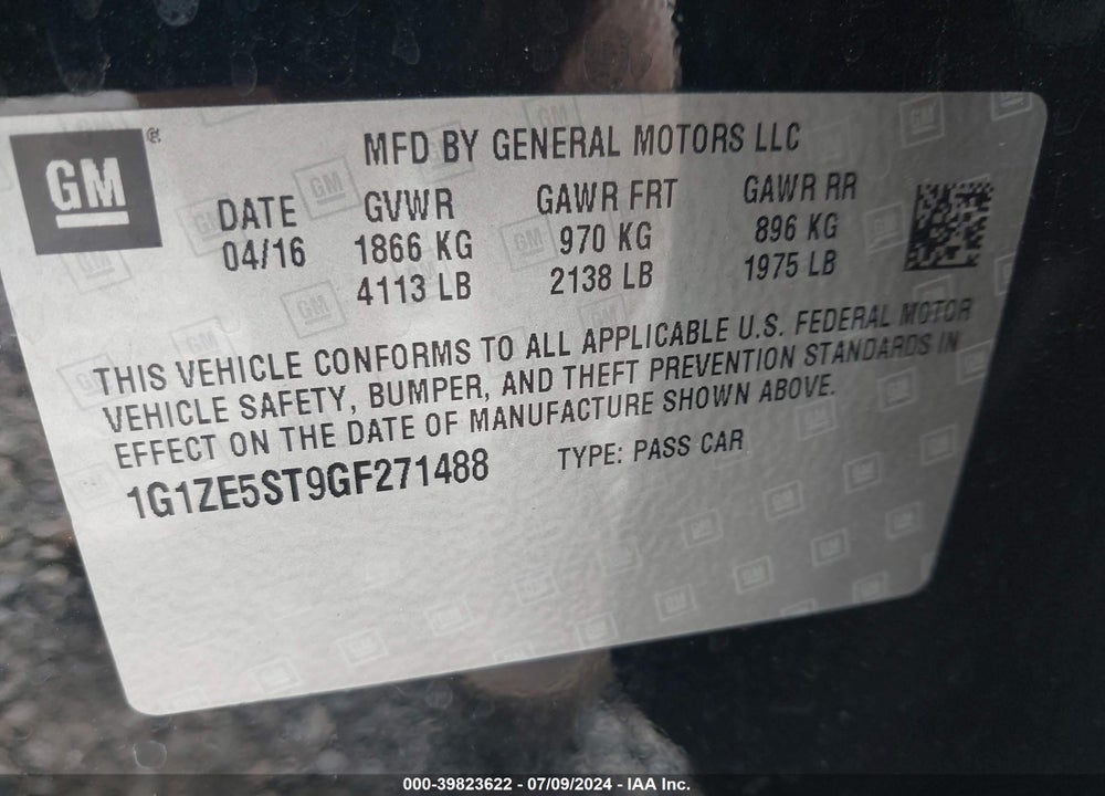 2016 CHEVROLET MALIBU 1LT VIN: 1G1ZE5ST9GF271488