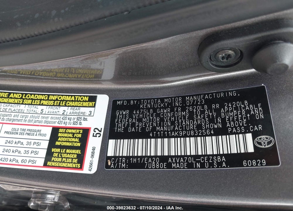 2023 TOYOTA CAMRY SE VIN: 4T1T11AK9PU832564