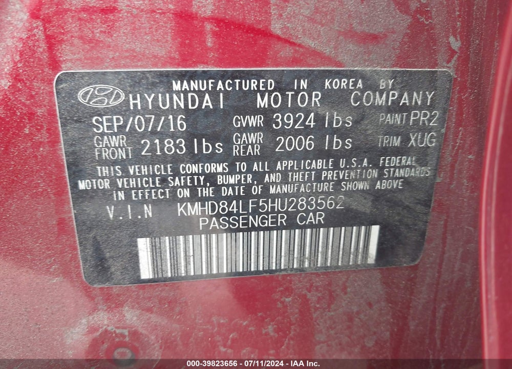 2017 HYUNDAI ELANTRA LIMITED VIN: KMHD84LF5HU283562
