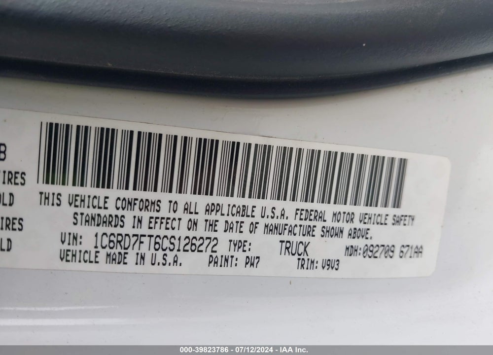 2012 RAM 1500 ST VIN: 1C6RD7FT6CS126272