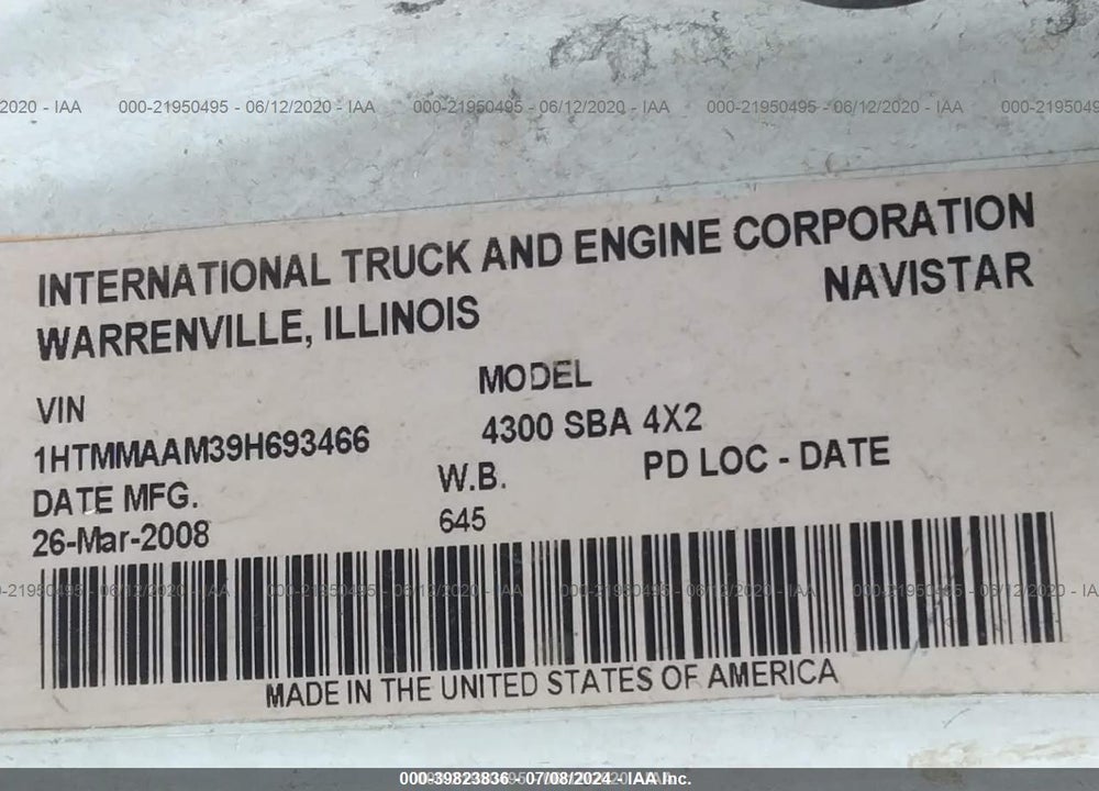 2009 INTERNATIONAL 4000 4300 VIN: 1HTMMAAM39H693466