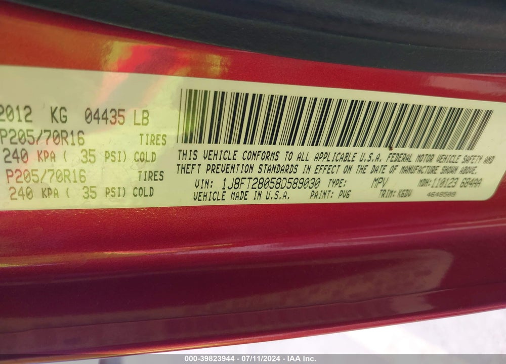 2008 JEEP PATRIOT SPORT VIN: 1J8FT28058D589030