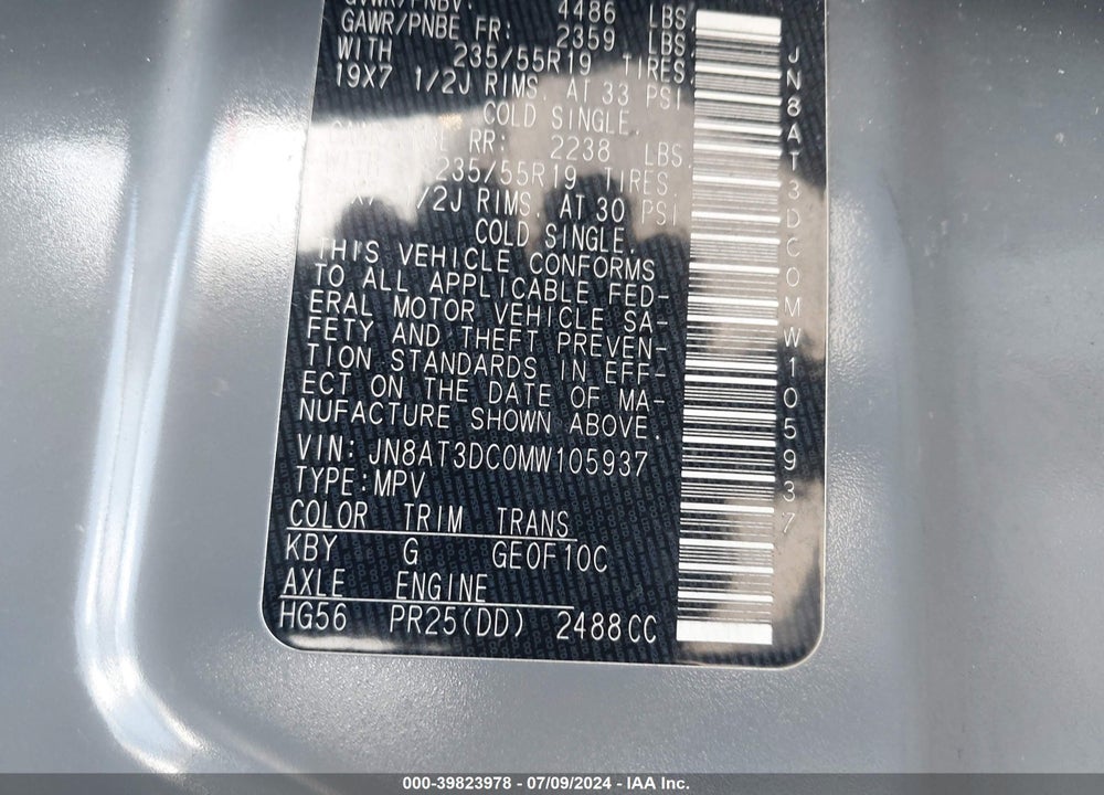 2021 NISSAN ROGUE PLATINUM FWD VIN: JN8AT3DC0MW105937