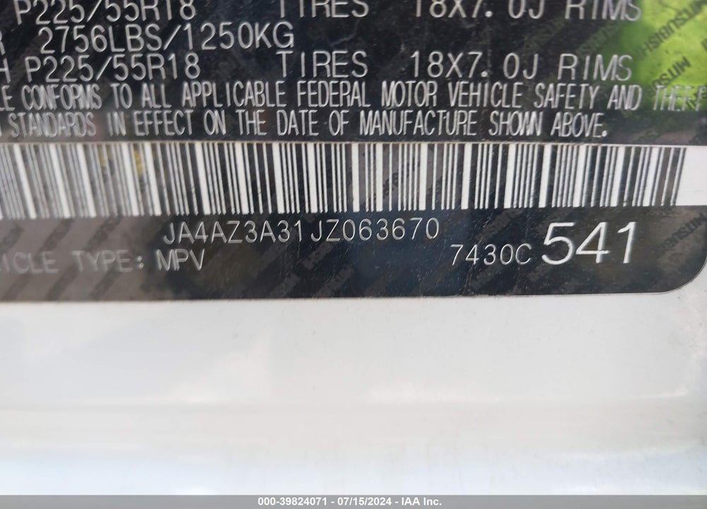 2018 MITSUBISHI OUTLANDER SEL VIN: JA4AZ3A31JZ063670