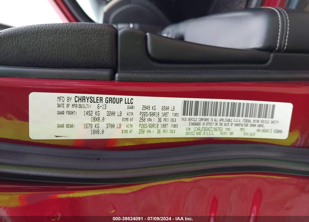 2014 JEEP GRAND CHEROKEE LIMITED VIN: 1C4RJFBGXEC196763