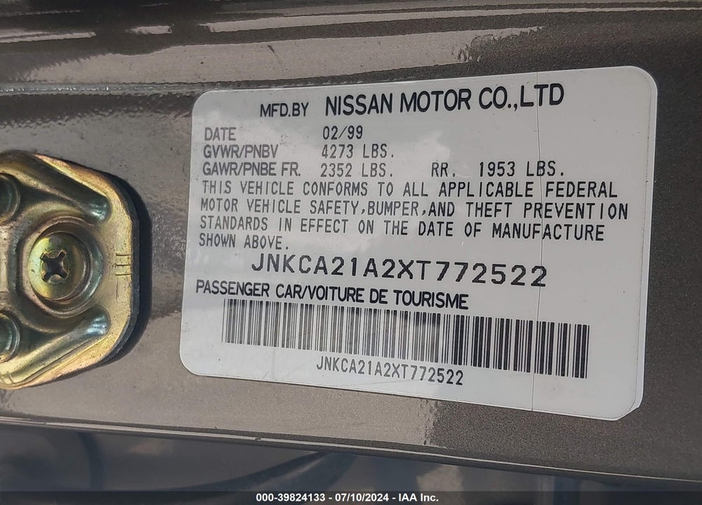 1999 INFINITI I30 LIMITED/STANDARD/TOURING VIN: JNKCA21A2XT772522