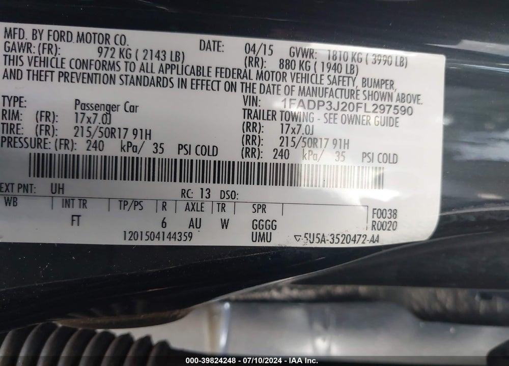 2015 FORD FOCUS TITANIUM VIN: 1FADP3J20FL297590