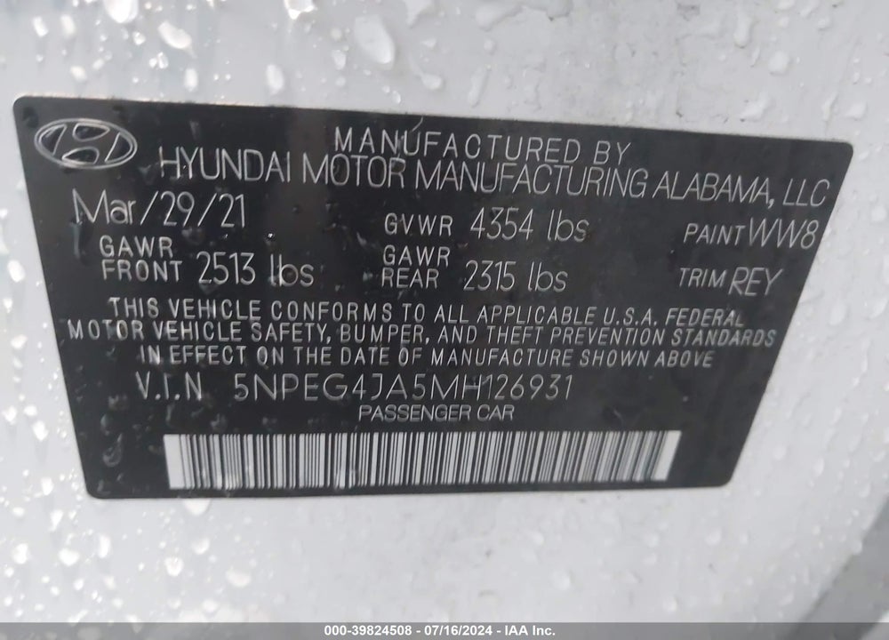2021 HYUNDAI SONATA SE VIN: 5NPEG4JA5MH126931