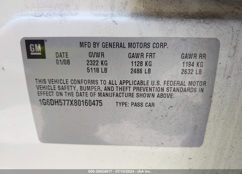 2008 CADILLAC CTS STANDARD VIN: 1G6DH577X80160475