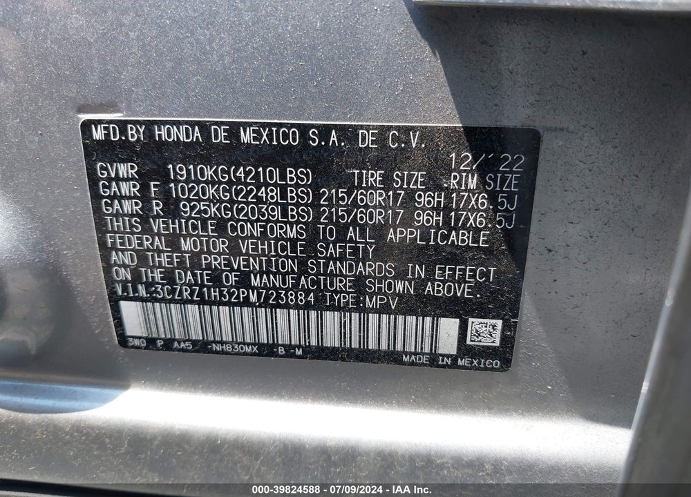 2023 HONDA HR-V 2WD LX VIN: 3CZRZ1H32PM723884