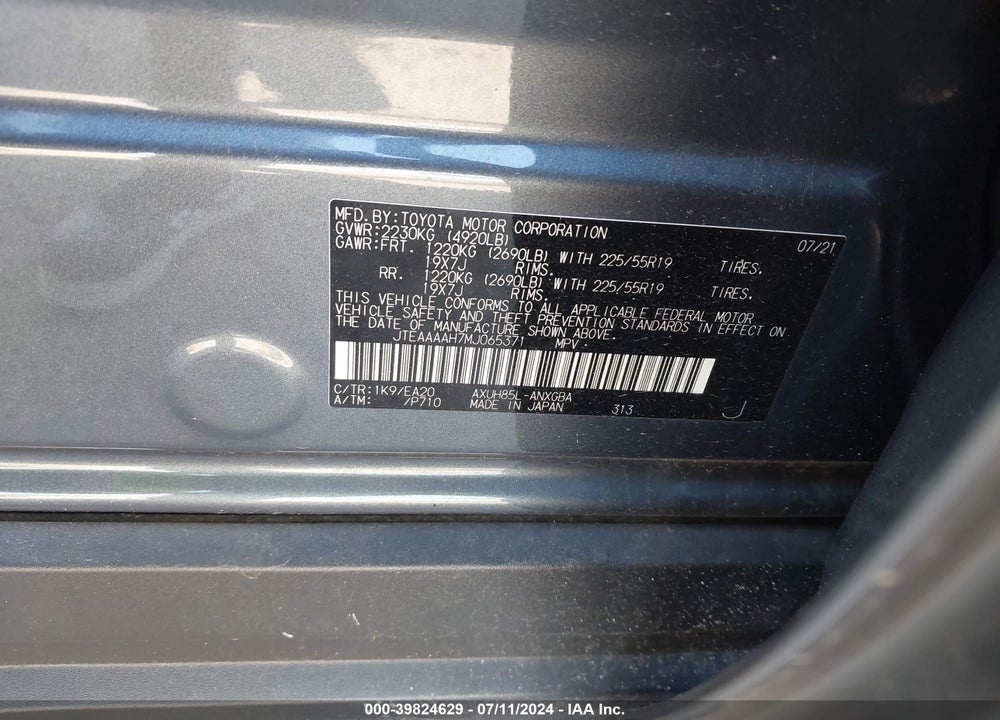 2021 TOYOTA VENZA XLE VIN: JTEAAAAH7MJ065371