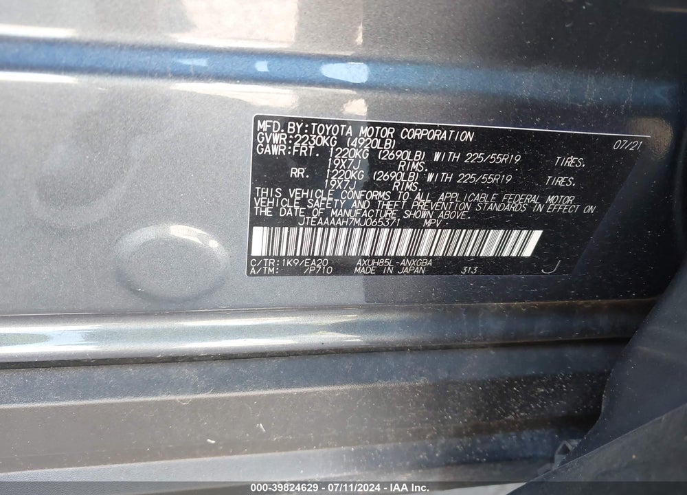 2021 TOYOTA VENZA XLE VIN: JTEAAAAH7MJ065371